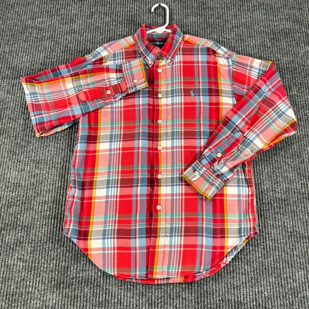 Ralph Lauren Shirt Boys Medium Red Plaid Long Sleeve Button Down School Casual